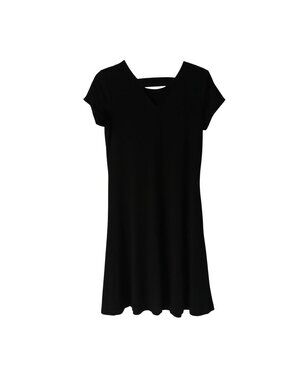 Susan Graver Black A-Line Short Sleeve Dress XXS Polyester Blend Pocket #I-4